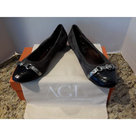 AGL Classic Buckle Hematite Ballet Flats 8.5 Suede 38.5 Gray Black in box - Picture 1 of 10